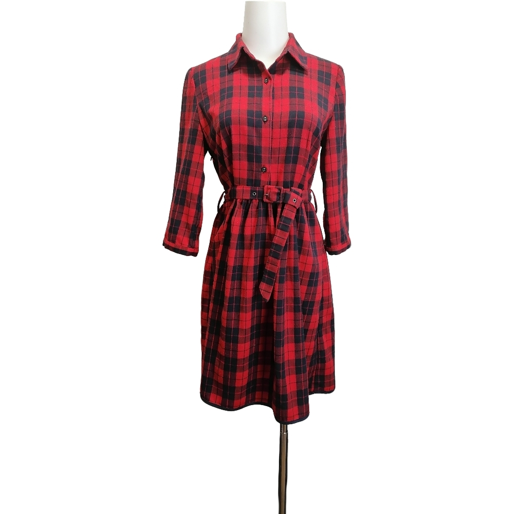 🍓🍓Classic Red & Black Plaid Shirt Dress with Belt